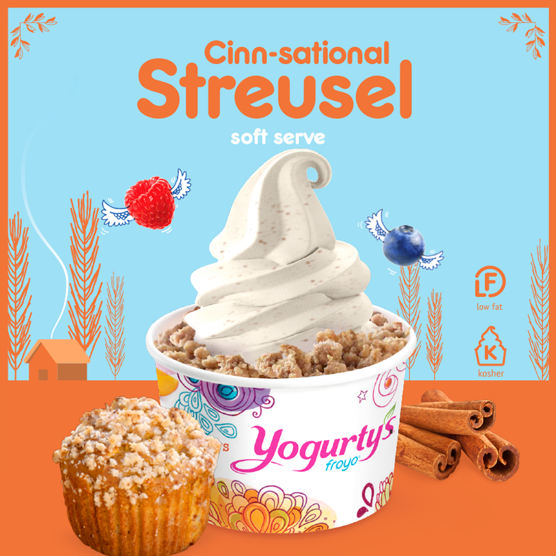 Cinn-sational Streusel soft serve frozen yogurt