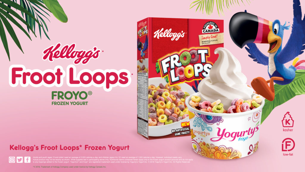 Kelloggs Froot Loops frozen yogurt topped with Froot Loops cereal